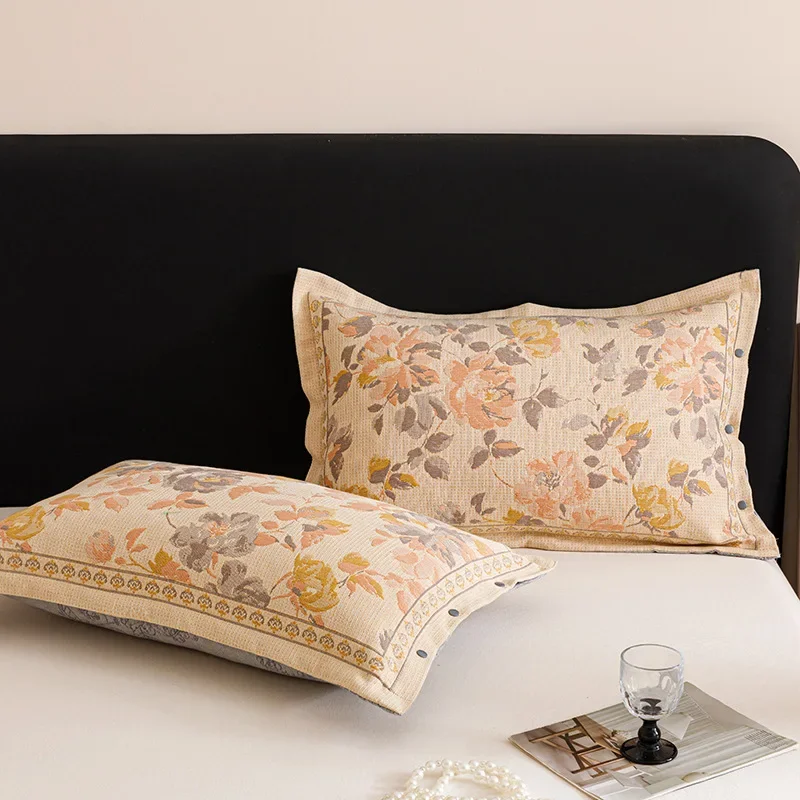 

2025 new cotton linen gauze color-woven jacquard pillowcase 48 * 74cm/pillow core cover pair, comfortable for home use