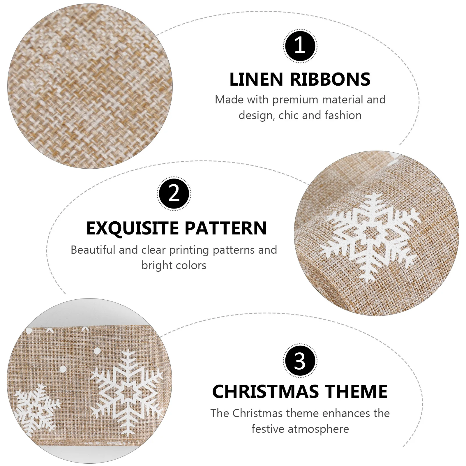 

5pcs Snowflake Grosgrain Ribbon Christmas Decoration Linen Gift Wrapping Burlap Roll Xmas Packaging Accessory Craft Supply