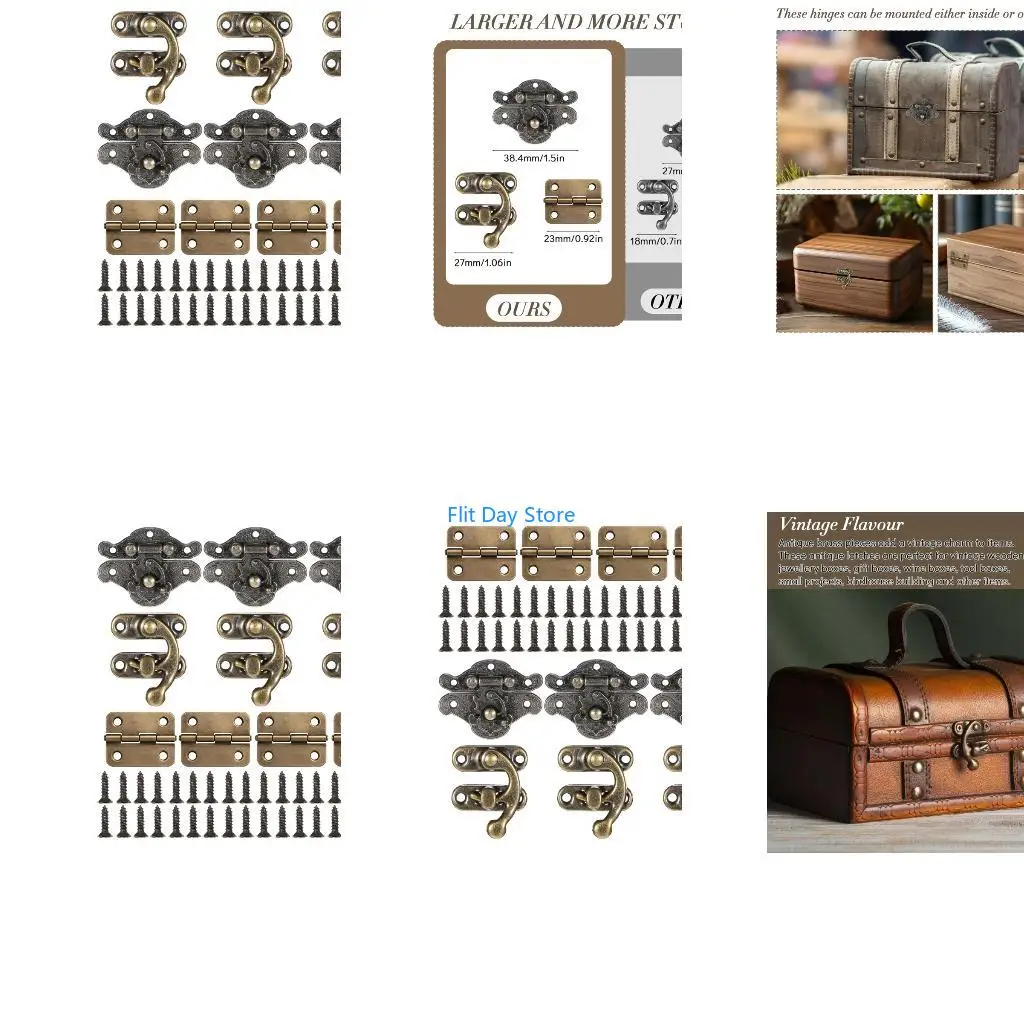 F92C Antique Finish Metal Jewelry Box Hinges Lock Set with Installation Screws