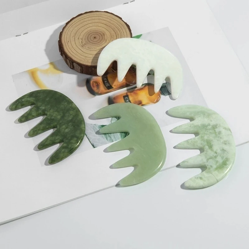 Natural Jade Large 5 Teeth Massage Comb Head Scraping Meridians Massage Xiuyu Jade Comb Jade Scraping Massager