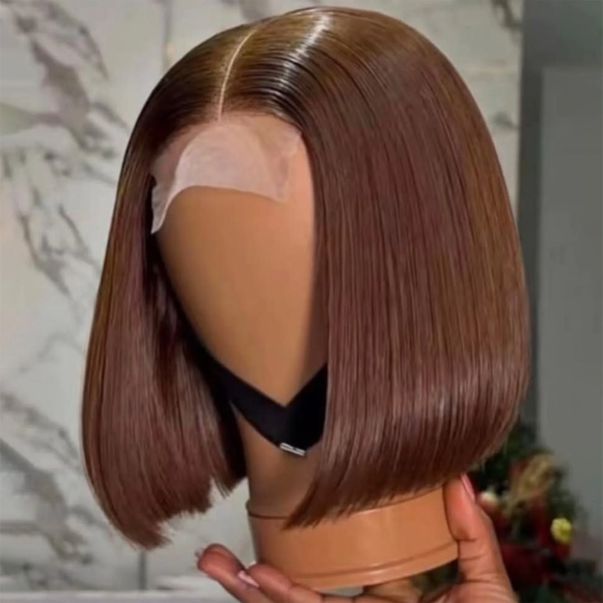 2x6 Drawstring Glueless Vietnamese Human Hair Wig #4 Brown Straight Short Bob Lace Closure Human Hair Wigs Ready To Wear 300%