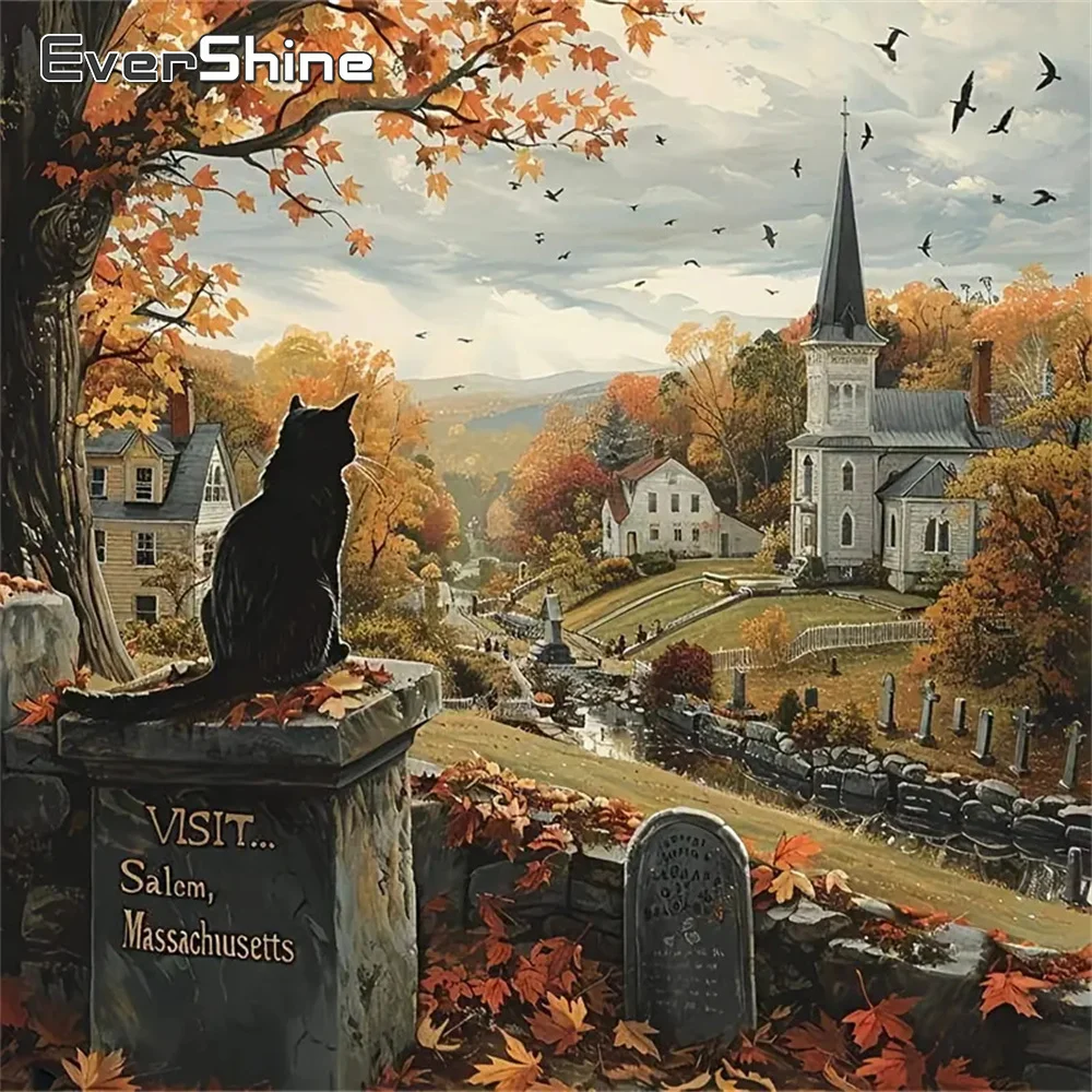 

Evershine Алмазная вышивка Дом Пейзаж DIY Картина Осенняя картина из стразов Алмазная мозаика Кошка ручной работы Хобби