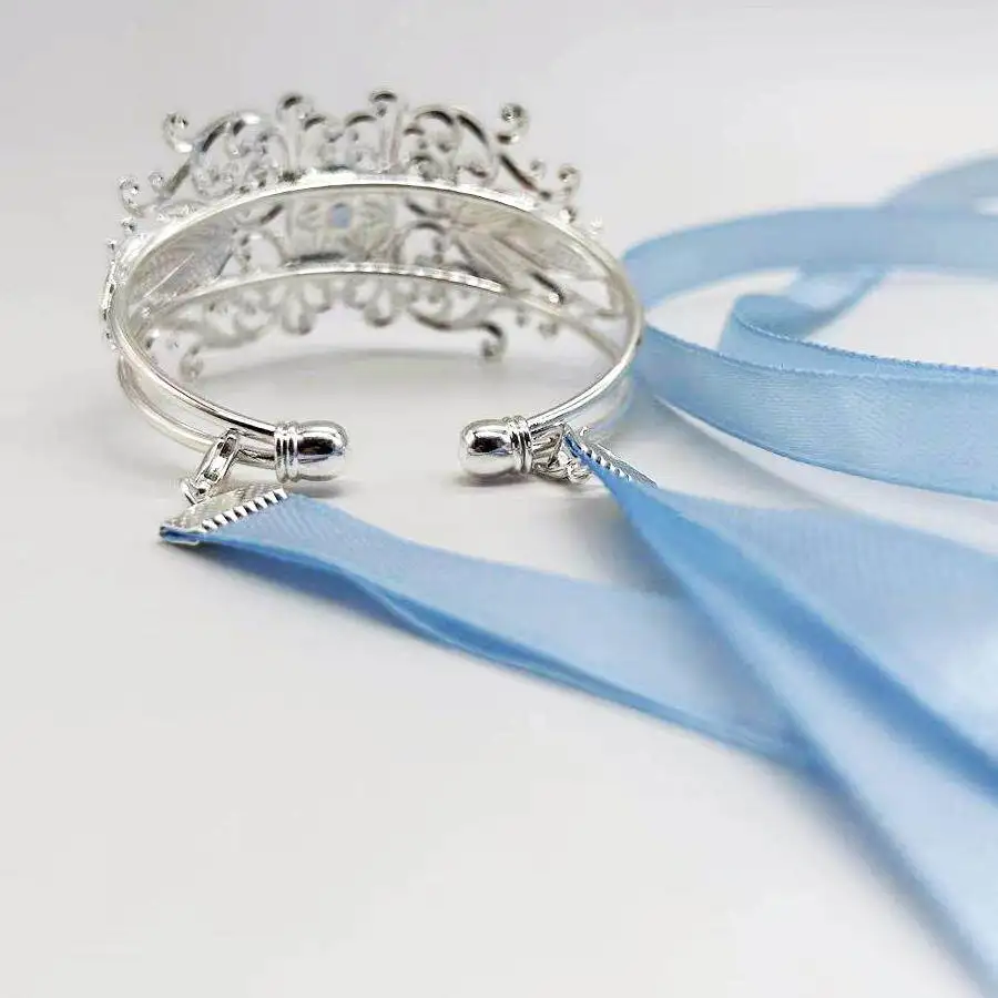 Retro Silver Hanfu Hair Crown With Plant Pattern Hairpin Blue Ribbon Ming Song Dynasty Cosplay Party Costume Hair Accessories