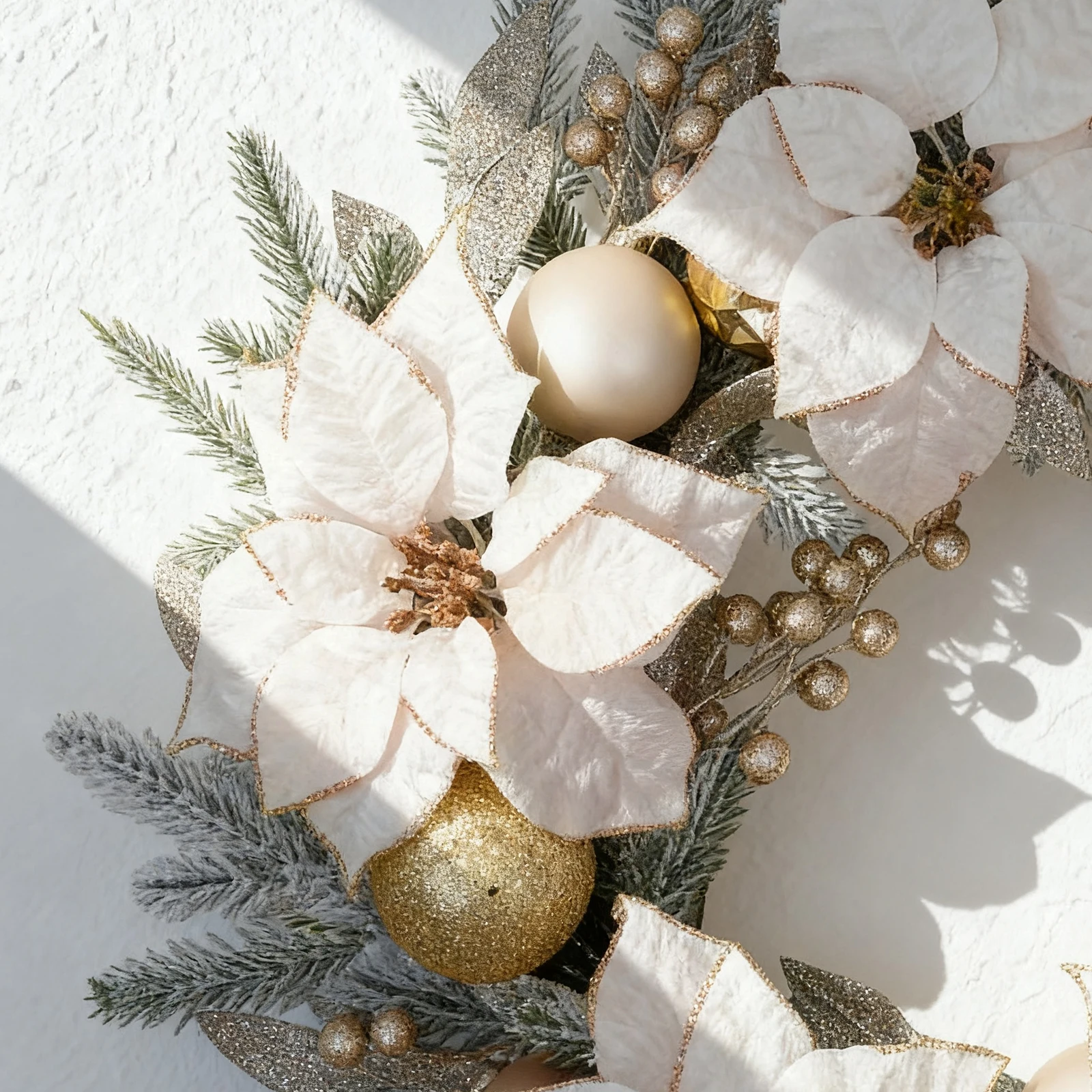 

24' White Poinsettia Wreath Christmas Decorations for Front Door Home Perfect Welcome the Holidays Festive White Poinsettia