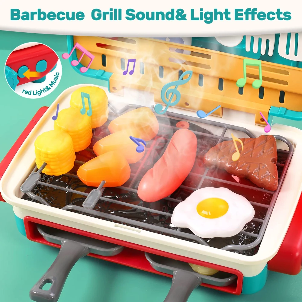 WizKidz, parrilla de barbacoa para niños, juguete para barbacoa, cocina, juego de cocina con luz de pulverización realista, sonido, cambio de Color, juego de comida y platos