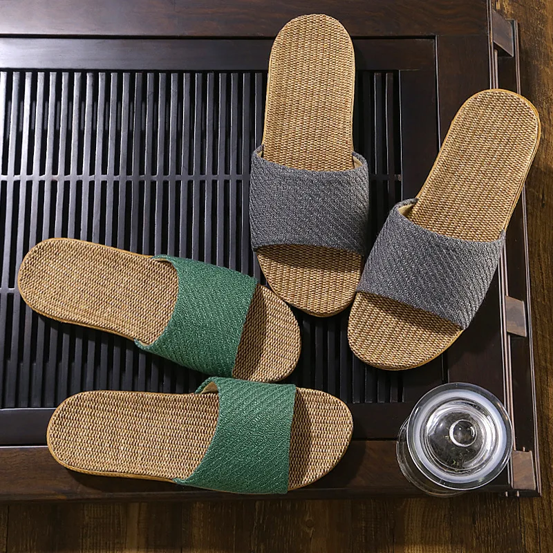 Couples Flax  Slippers Home Wooden Floor Grass Rattan Slipper Fashion Unisex Linen Shoes