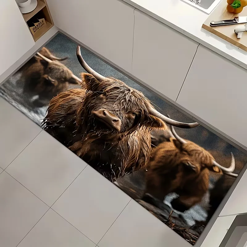 Highland Cow Pattern Floor Mat Non Slip Waterproof Washable Rug for Kitchen Living Room Laundry Room Entryway Home Decor