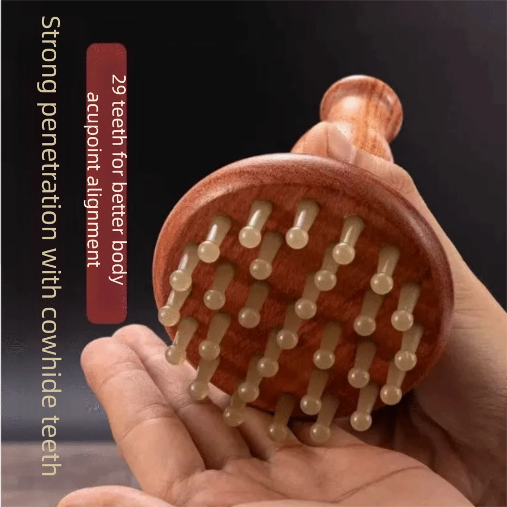 

Wood Grain Gua Sha Massage Tool 29 Teeth Anti-Static Horn Massage Comb Skin Scraping Comfortable Wood Meridian Brush