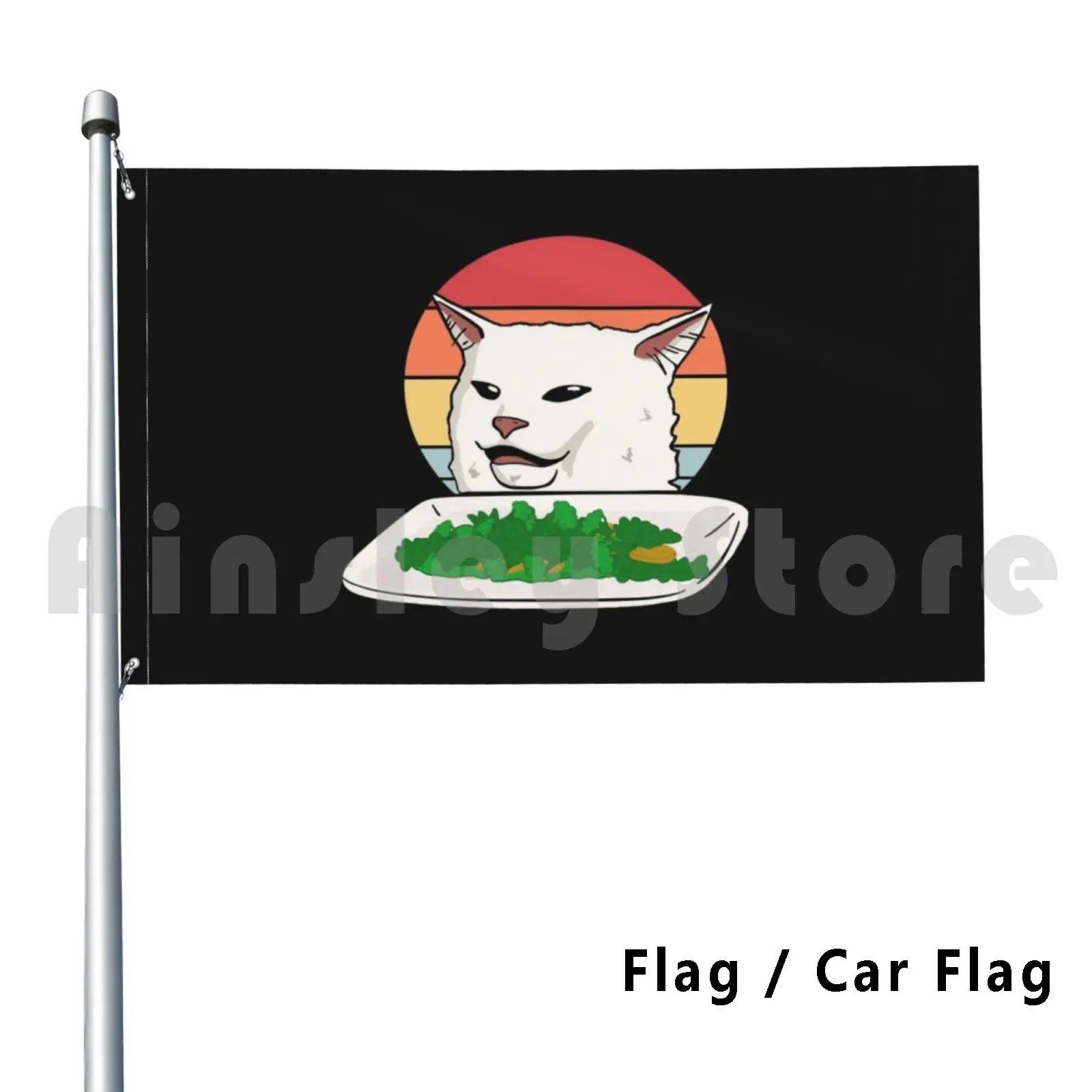 Angry Woman Yelling At Confused Cat At Dinner Table Meme Outdoor Decor Flag Car Flag Angry Woman Yelling At