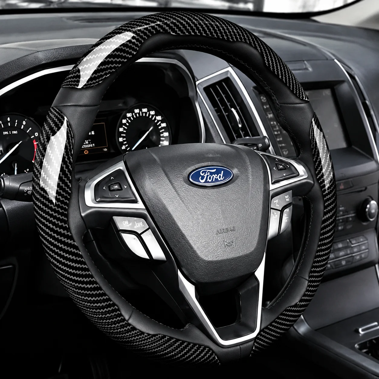 Suitable for Ford Carbon Fiber  Steering Wheel Cover  F-Series F-150 Super Duty Ranger  Explorer Kuga Escape Mustang Mach-E
