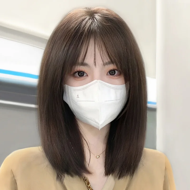 

Fashion New Wig for Women, Medium Length Natural Realistic Full Head Wig, Real Human Hair, Full Head Set, Collarbone Length, Age