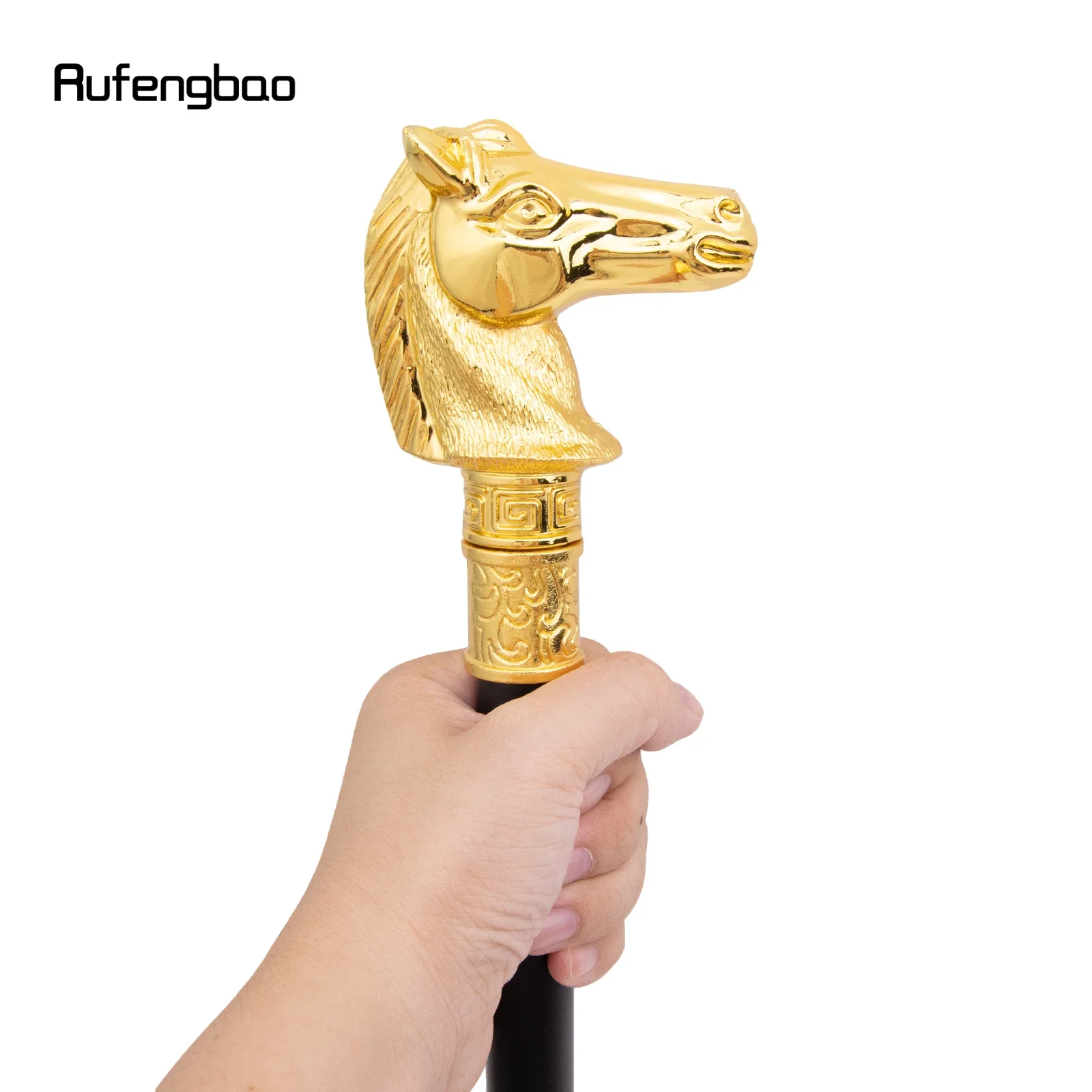 Golden Race Horse Bristle Animal Single Joint Fashion Walking Stick Decorative Cospaly Fashion Walking Cane Crosier 93cm