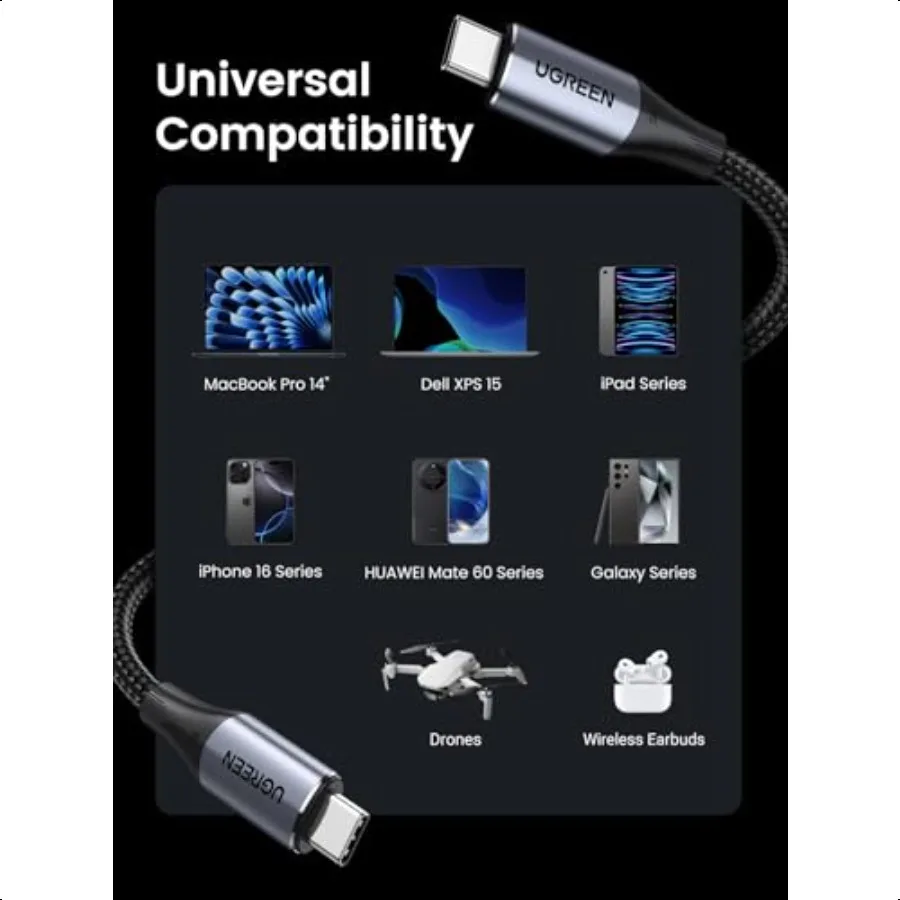 USB C to USB C 3.2 Gen 2 Cable 4K Video Monitor Display USB C Cable 10Gbps Data Transfer 240W PD Fast Charging for iPhone 17 16