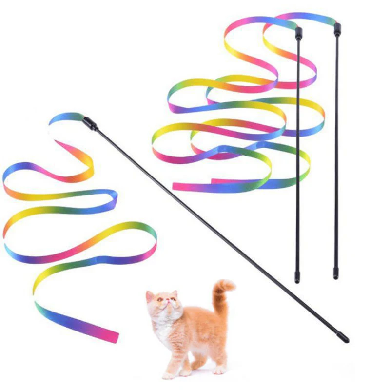 1PCS Pet Cat Toys Cute Funny Rainbow Strips Stick Cat Teaser Wand Pet Toys for Cats Interactive Toys Cat Supplies Pet Products