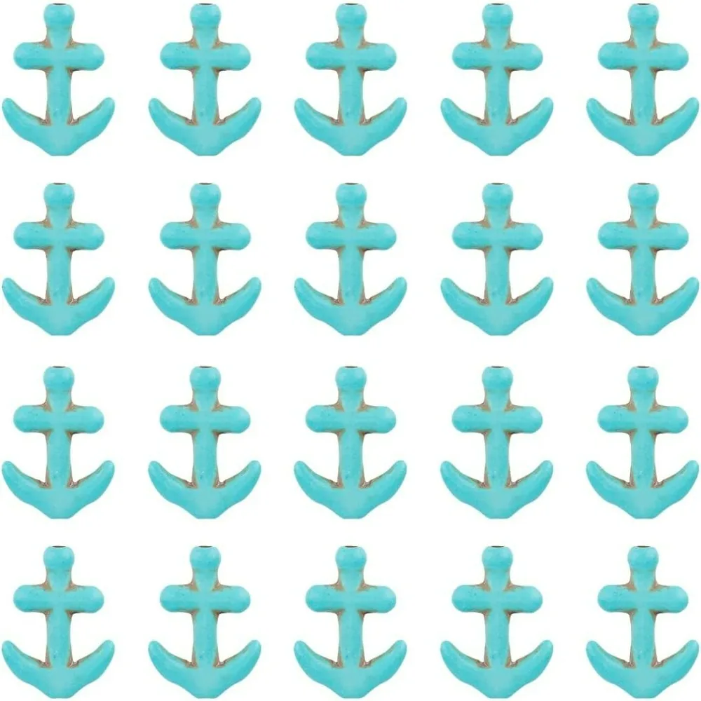 

1 Box 95Pcs Turquoise Beads Bulk Ocean Stone Beads Strands Anchor Shape Deep Sky Blue Dyed Carved Hollow