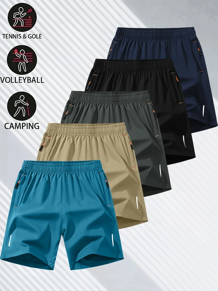 Quick Dry Sports Shorts Breathable Lightweight Workout Shorts with Zipper Pockets Elastic Waist Gym Fitness Running Training Cas