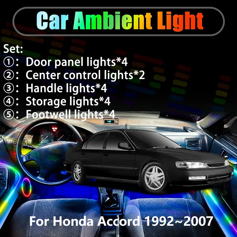 

Для Honda Accord Isuzu Aska MK5 1992 ~ 2007 2/18 в 1, автомобильное окружающее освещение, светодиодные фонари для интерьера багажника, USB RGB Ensemble Streamer