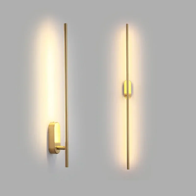 Nordic Corridor All Copper Simple Line Wall Lamps Post-Modern Bedroom Bedside Wall Decor Led Wall Lights Living Room Stair Lamps