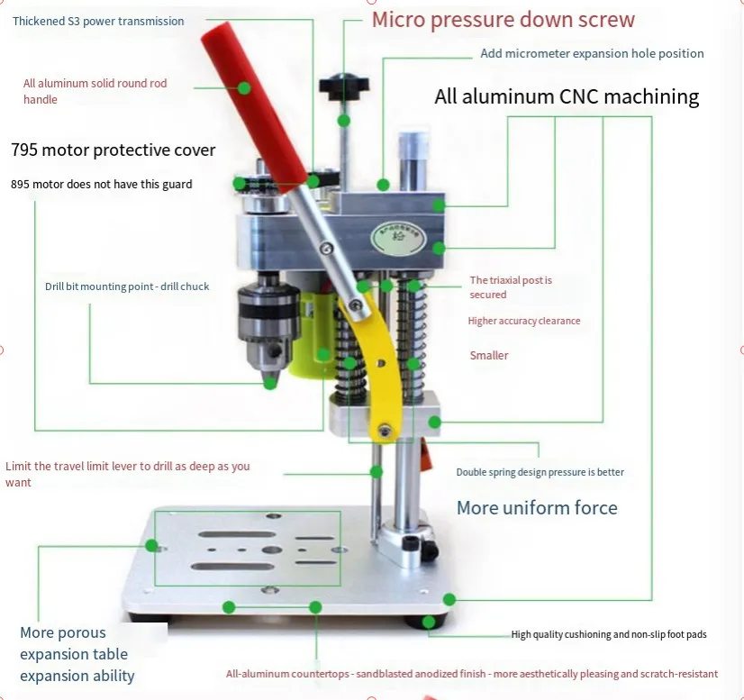 Mini Drill Press Precision Desktop Drilling Machine DIY Hole Drilling Machine 795 Motor B10 Chuck Metal Wood DIY Craft Tools