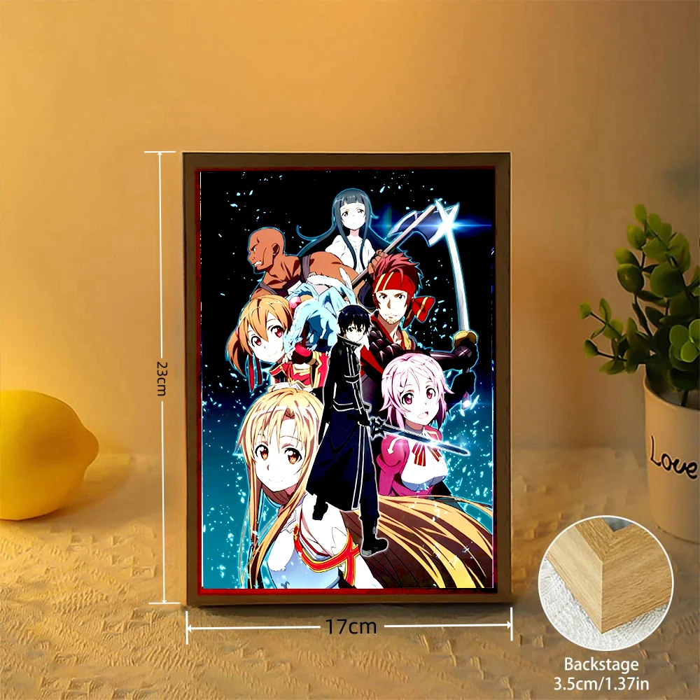 Anime Figure Sword Art Online Light Painting Photo Frame Kirito Figure Led Lamps Home Bedroom Tabe Decor Birthday Gift moon Lamp