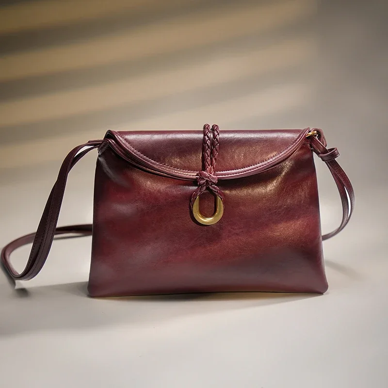 

Meet You Winter Trend Vegetable Tanned Leather Envelope Clutch Bag Women Large Capacity Solid Color Soft Shoulder Messenger Bag