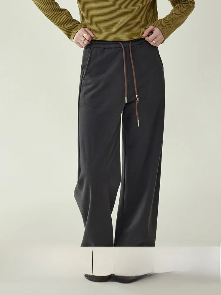 

High Waist Fleece Joggers Women's Black Grey Casual Straight Leg Pants AMUU Original Design Winter Fashion Commute Style
