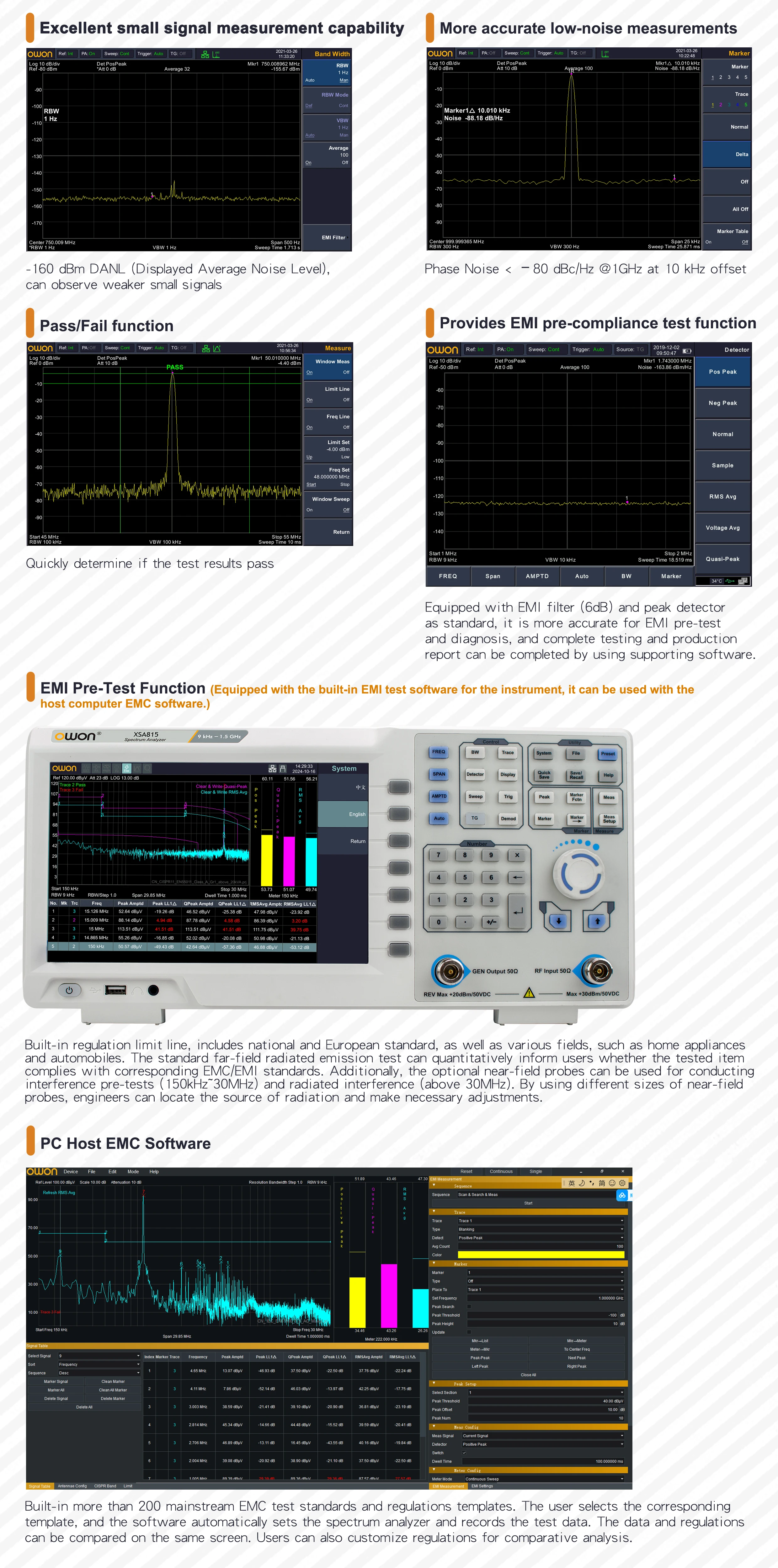 OWON XSA800-Serie Spektrumanalysator Frequenzbereich von 9 kHz bis 1,5 GHz Auflösungsverhältnis 1280×800 9 Zoll LCD XSA805/815 – Detail 5