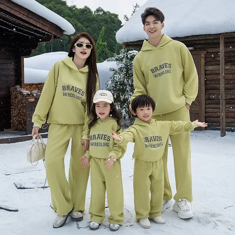 

Fashion Family Matching Outfits Parents and Children Clothes Mother Father and Daughter Son Same Hoodies Pants Two Piece Sets