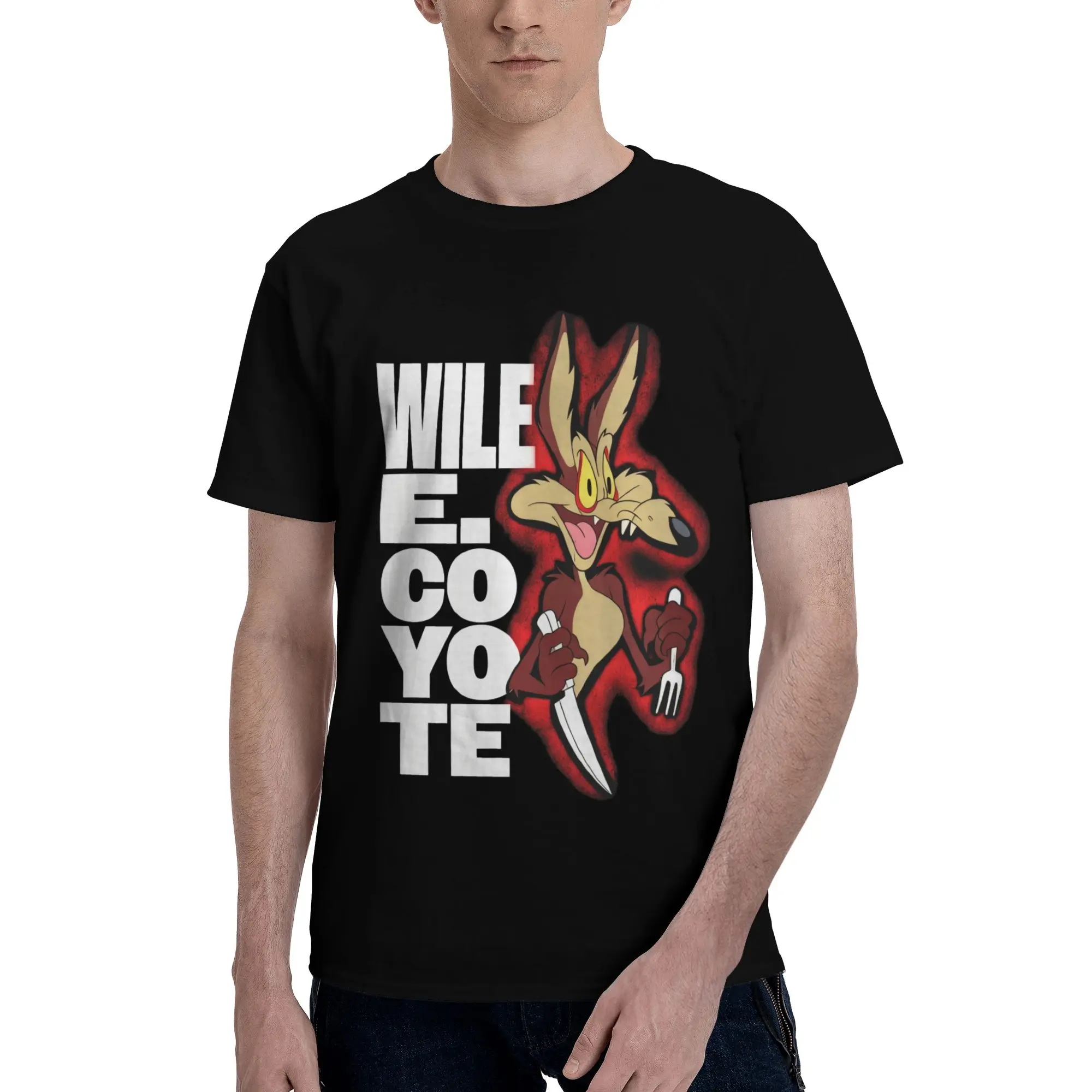 Wile E. Coyote تي شيرت للرجال 100% قطن مضحك الكرتون تي شيرت الصيف عادية نمط قصيرة الأكمام تي شيرت سليم صالح الملابس