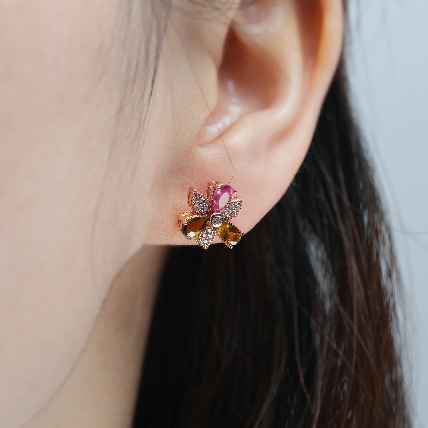 

YBO Fashion Flower Windmill Stud Earrings 925 Sterling Silver Natural Color Tourmaline Cubic Zircon Earrings For Women Trendy