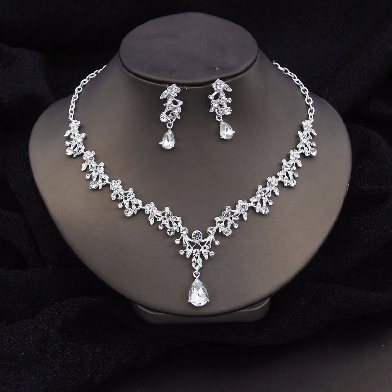 Gorgeous Crystal Fashion Jewelry Sets for Women Luxury Choker Necklace Earrings Prom Wedding Dress Bridal Necklace Sets