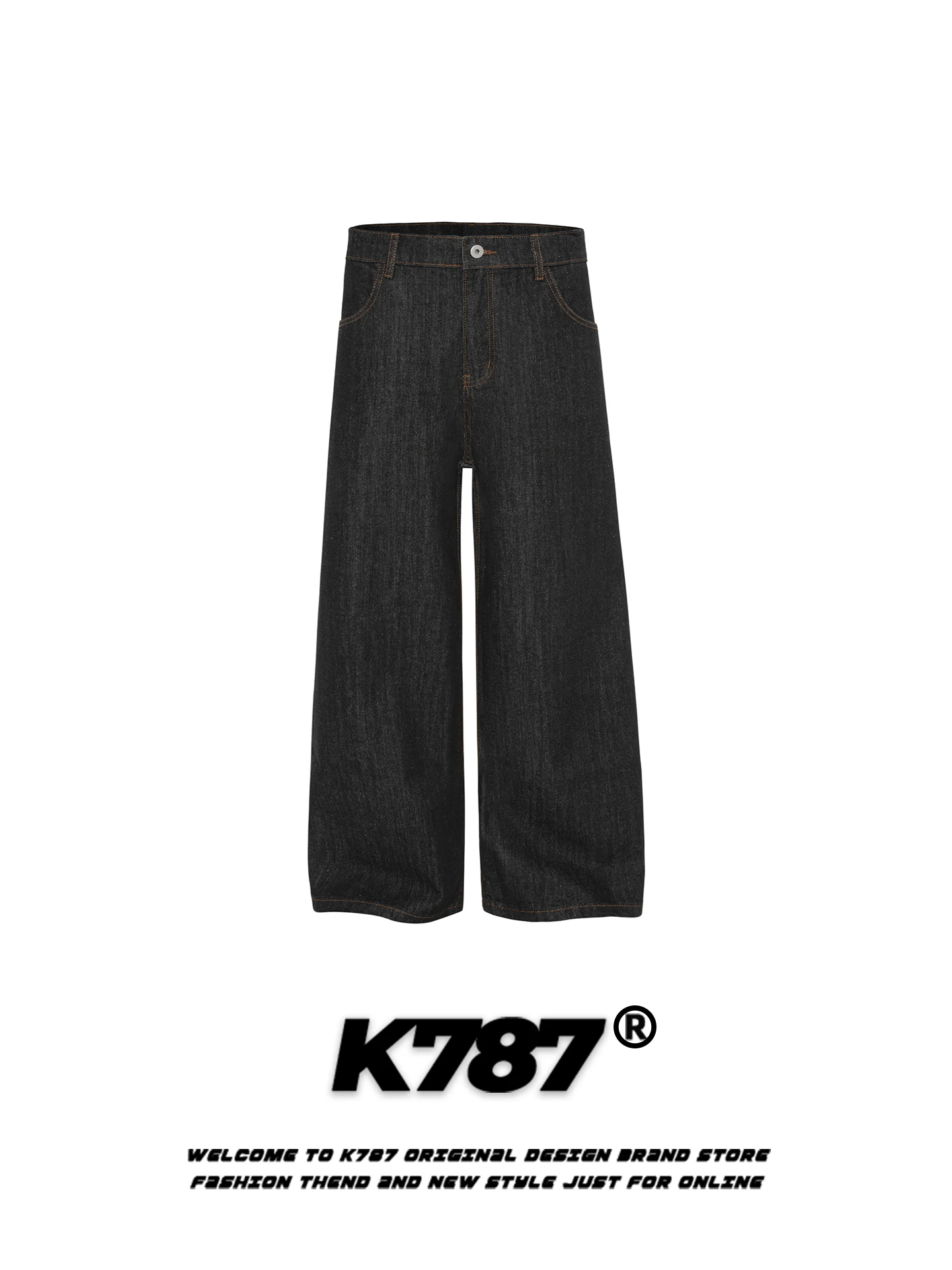 

K787 American Retro Zipper Decorated Casual Pants High Waist Wide Leg Loose Fit Trendy Brand Pure Color Floor-Length Trousers