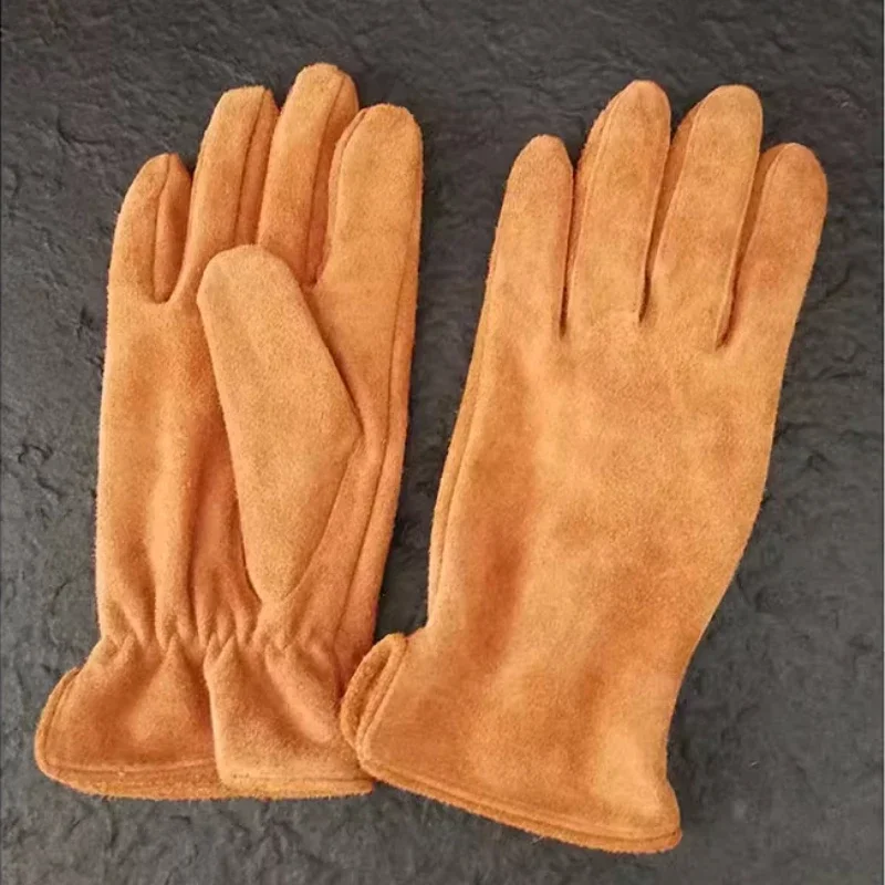 Leather Work Gloves Cowhide Work Gloves for Gardening Motorcycle Driving Cycling Fruit Picking Puncture & Cut Resistant