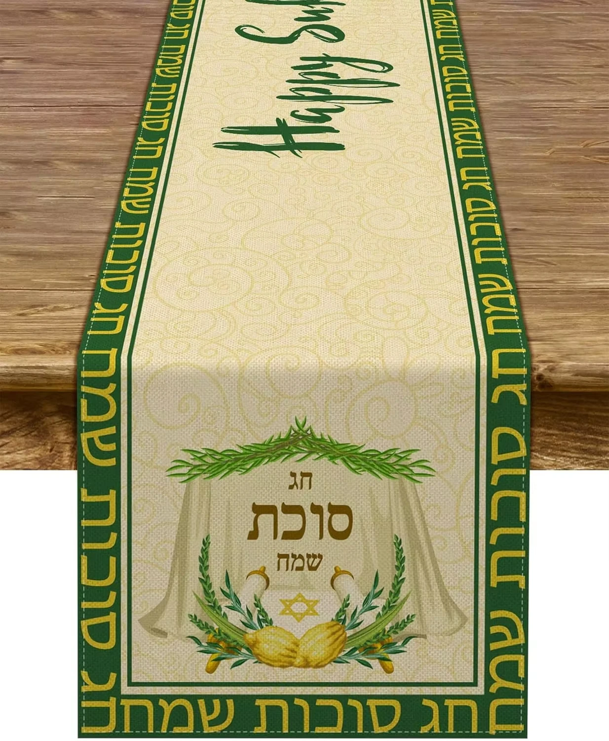 2026 Happy Sukkot Linen Table Runner Dresser Scarf Sukkah Etrog Lulav Jewish Festival Holiday Party Kitchen Dining Home Decor