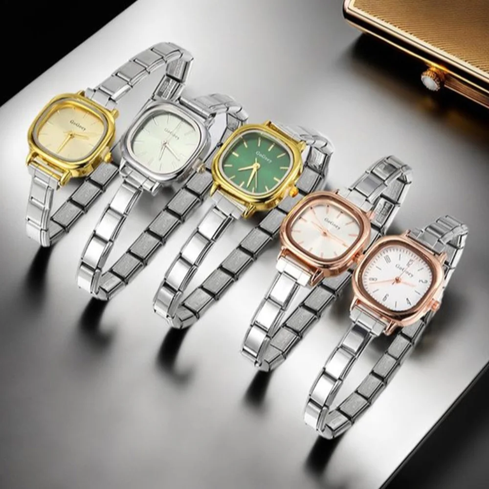 Simplicity Wristwatch Stainless Steel Strap Width 9mm Squarel Women Men Quartz Fashion Versatile Watch Birthday Couple Gifts