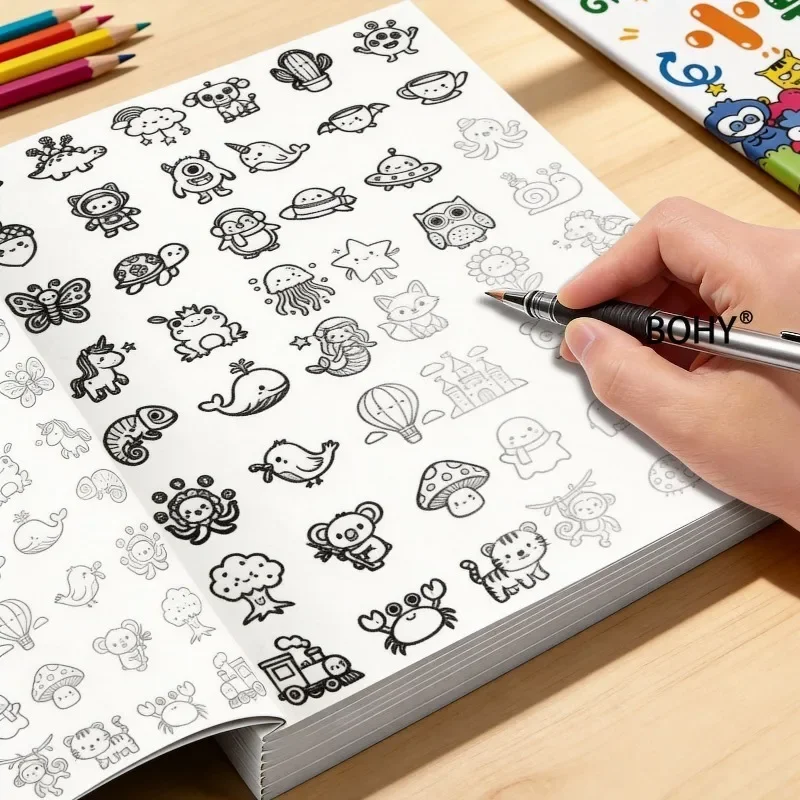 1 Adult Sketchbook with Simple Sketches, Include Food/desserts/animals/marine Life and Other Simple Sketch Patterns, 40 Pages