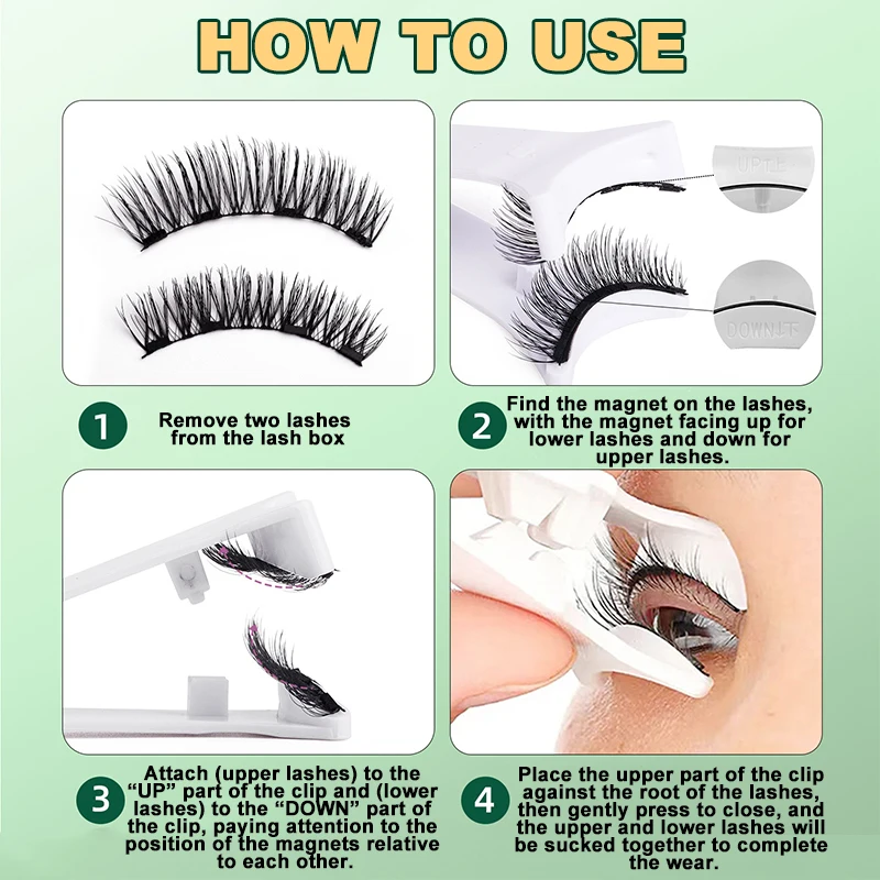 磁気まつげピンセット,カーラー付き,手作り,3D,ナチュラル,再利用可能