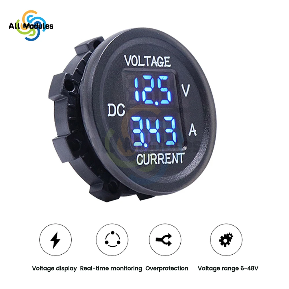 DC Volt Meter DC 5-48V LED Digital Display Current Meter Volt Detector Tester for Motorcycle Truck Marine