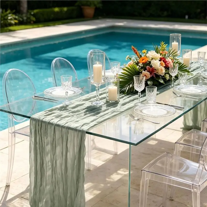 [NEW!A08R】 3 Pack Green Cheesecloth Table Runner Home Decor
