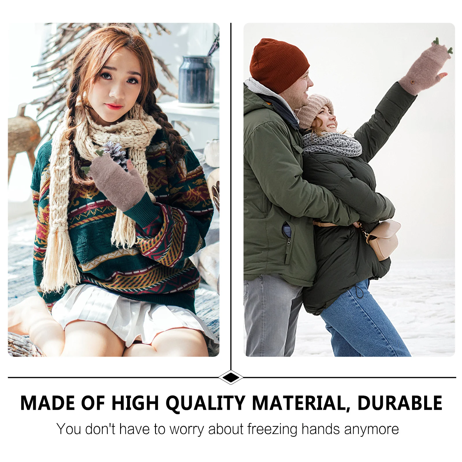 

Fleece Antler Gloves Female Woman Half Deer Warm Womans Trendy Fingerless Women Manual