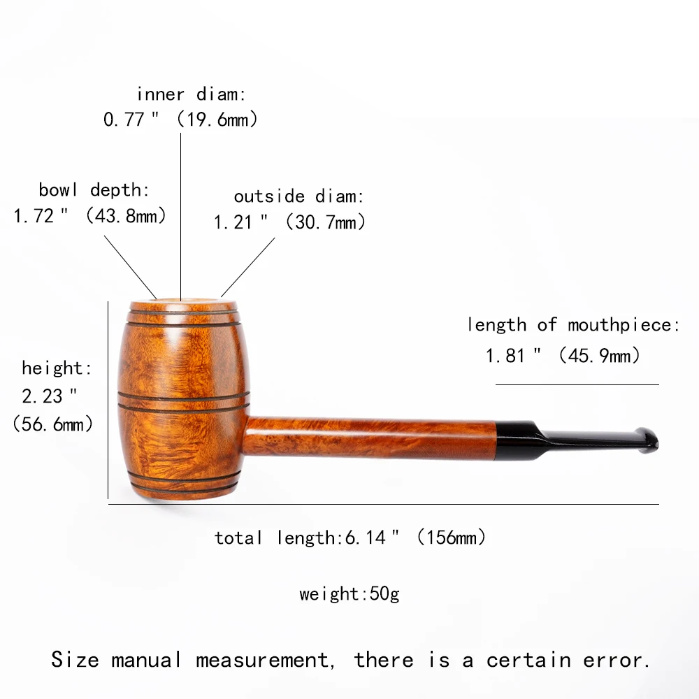 MUXIANG Briar wood tobacco pipe handmade vulcanized rubber pipe handle long handle barrel shape pipe 3mm pipe channel bowl 20mm