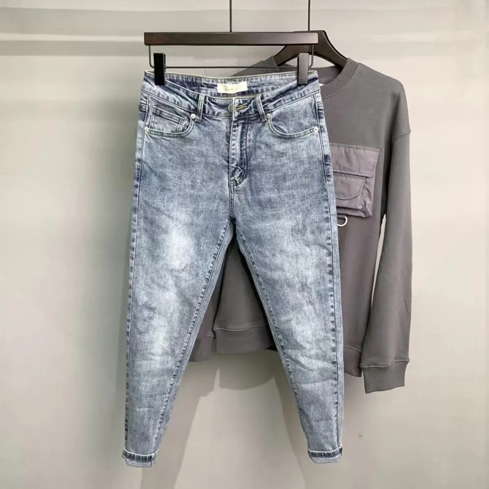 Simple Versatile Summer Old Retro Denim Men's Korean Light-colored Pencil  Men Pants Boyfriend Jeans Men Jeans Pants Slim Fit