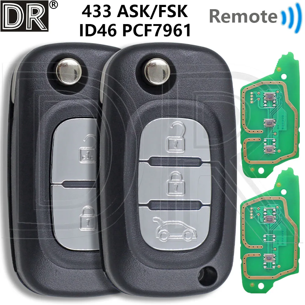 

Great 433ASK/FSK ID46 PCF7961 Car Remote Key For Renault Clio III Master Kangoo Modus Twingo Megane Fluence SM3 Mercedes Smart