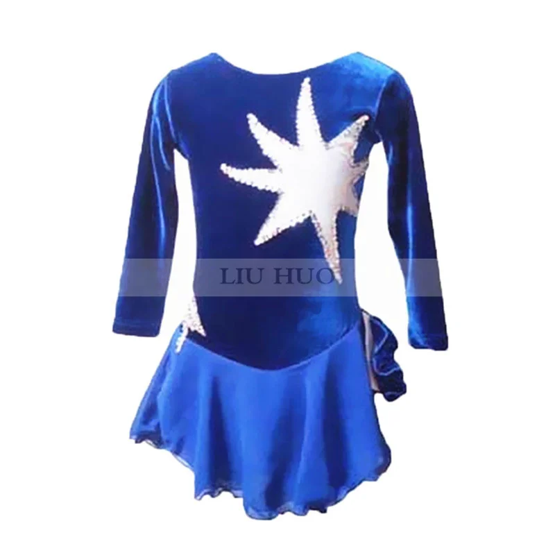 LIUHUO ผู้หญิงสาวผู้ใหญ่เด็กบัลเล่ต์การแข่งขัน Leotard สเก็ตน้ําแข็งชุดเครื่องแต่งกาย Blue Star กํามะหยี่เด็ก