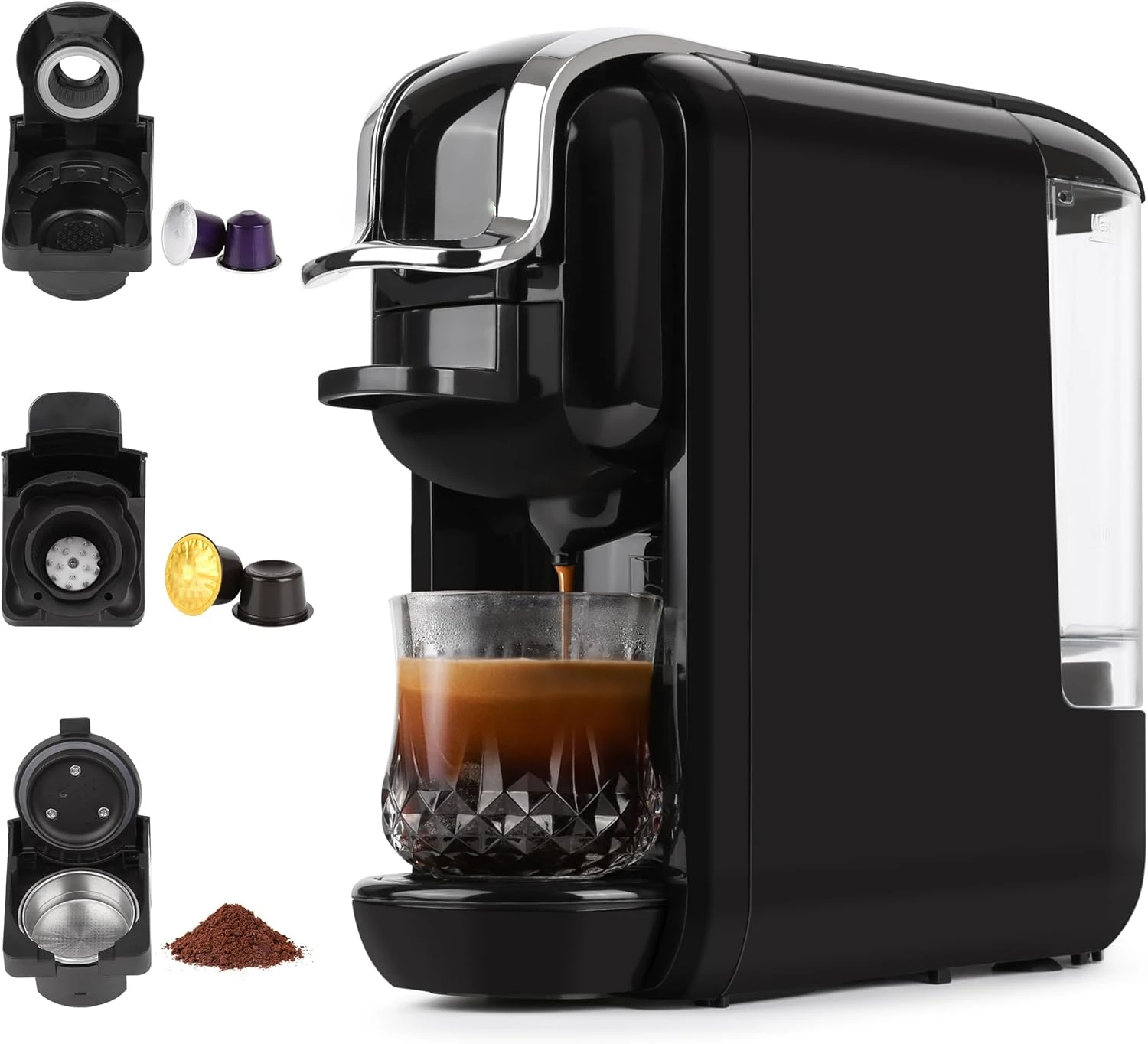 Espresso Maker for Nespresso Capsule  Capsule & Coffee Powder Pressure Makes Authentic Coffee Machines with Removable Water Tank