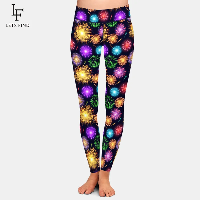 LETSFIND 2020 New Arrival Women Pants Beautiful 3D Colorful Fireworks Print Fitness Leggings High Waist Slim Leggings