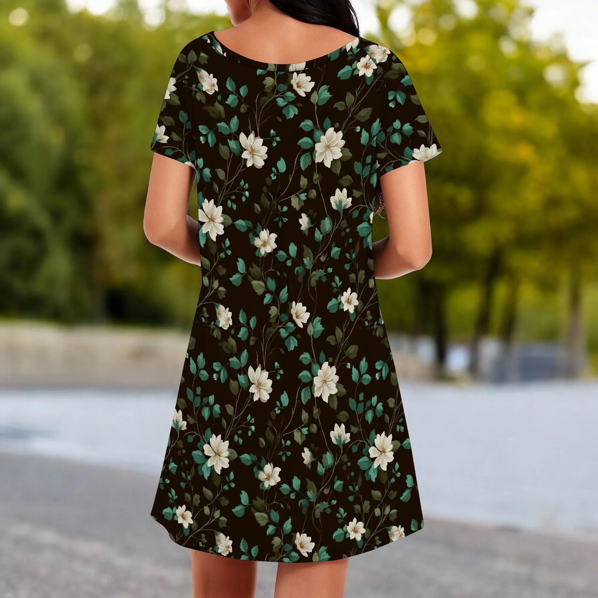 レディース カジュアル サマー T シャツ ドレス ルーズ 半袖 チュニック ドレス ポケット付き 女性用