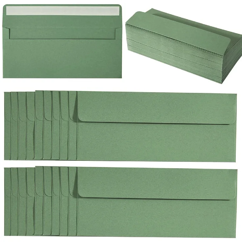 Envelope Grass Green 100pcs Autohesion Kraft Paper 241x105mm  Business Postcard Giftbox Packaging Envelopes Wedding Invitations