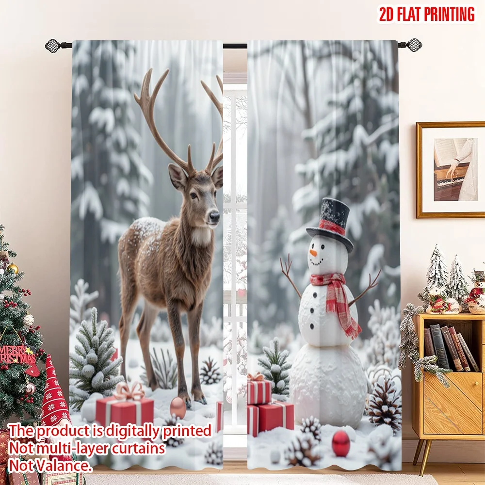 

2pcs 2D flat printing Merry Christmas Popular Window Curtains Deer Snowman Christmas Forest Gifts Polyester Without Electricity