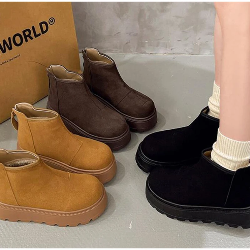 Stylish Platform Plush Ankle Boots New Thickened Simple Comfort Snow Boots Winter Retro Warm Cotton Women's Ankle Boots Shoes